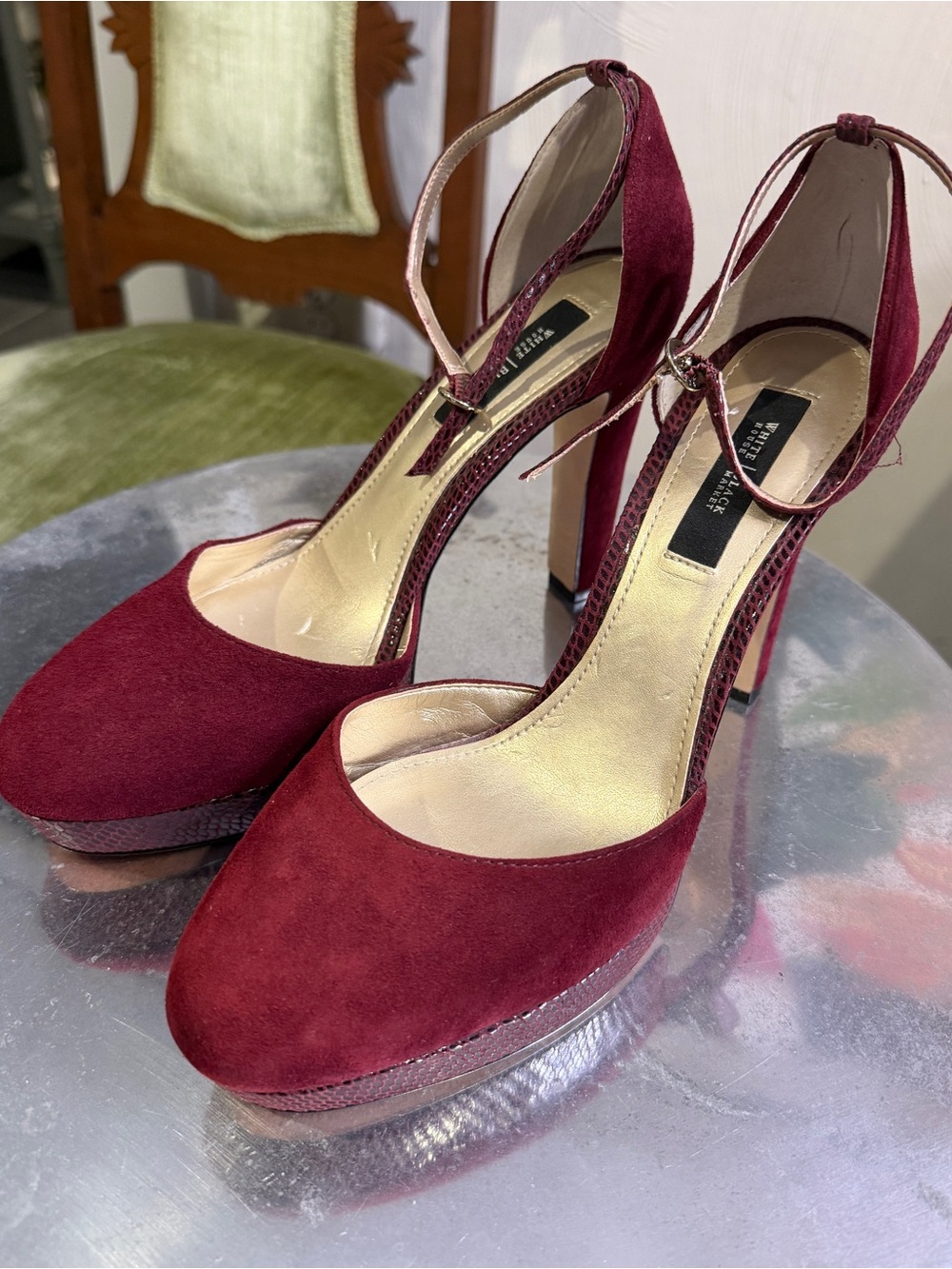 White House Black Market Burgundy Suede Ankle-Strap High Heels Size 9 Like New!